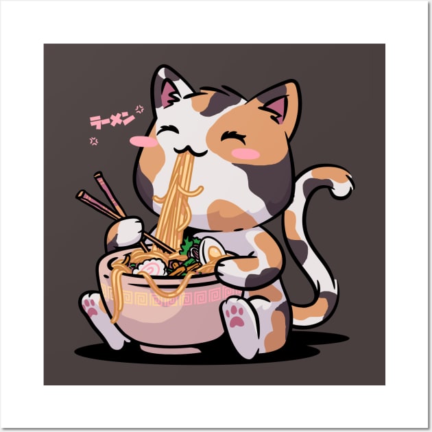 Kawaii Neko Cat Ramen Bowl Anime Otaku Color Cat Wall Art by vo_maria